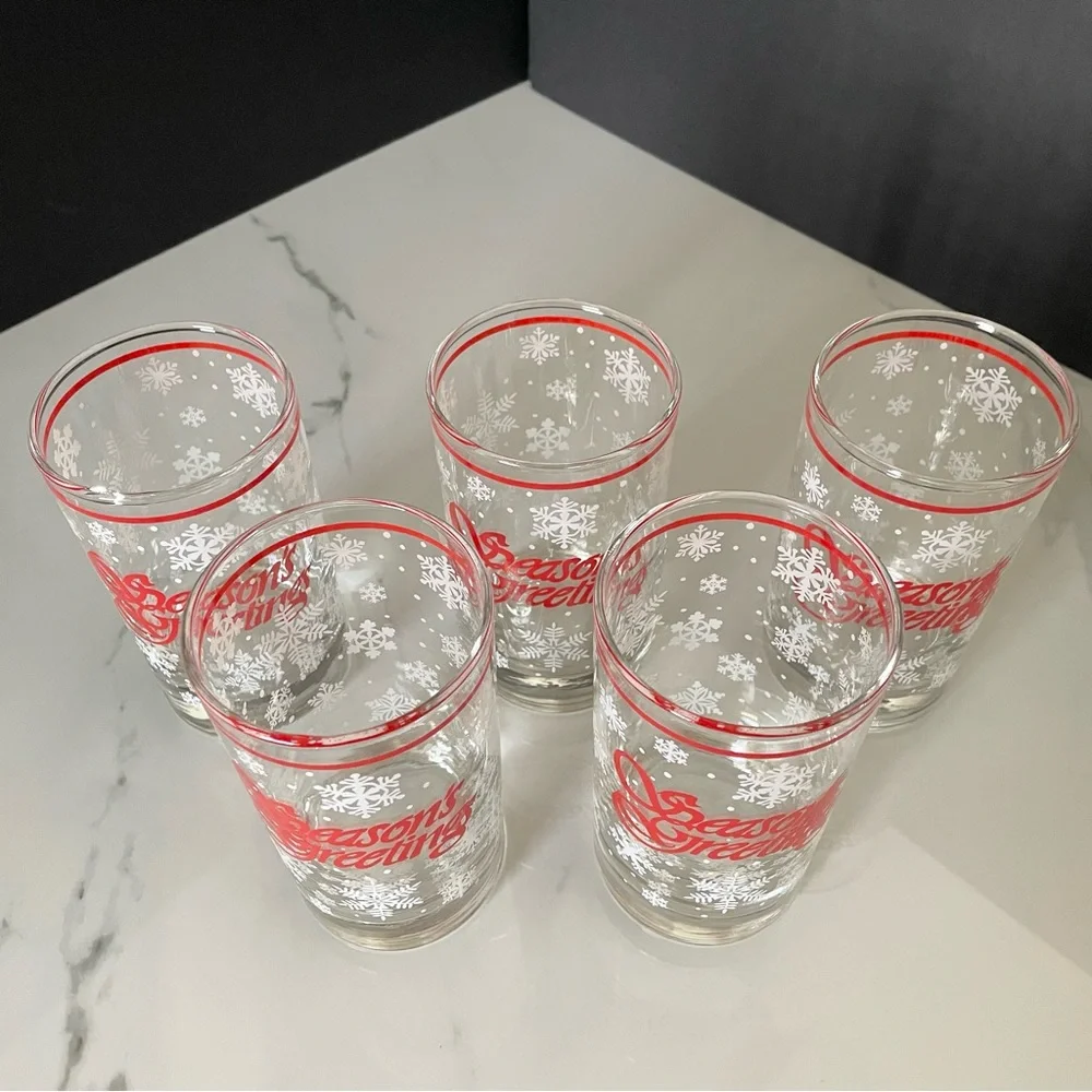 SET of 5 Season's Greetings Snowflake Glasses by Libbey